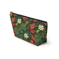 Emerald Crimson Garden T-bottom Accessory Pouch – Luxurious Botanical Print Organizer for Everyday Use