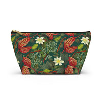 Emerald Crimson Garden T-bottom Accessory Pouch – Luxurious Botanical Print Organizer for Everyday Use
