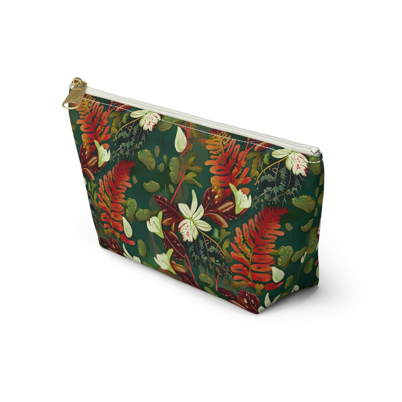 Verdant Cascade Elegance T-bottom Accessory Pouch – Luxurious Botanical Print Organizer for Everyday Essentials