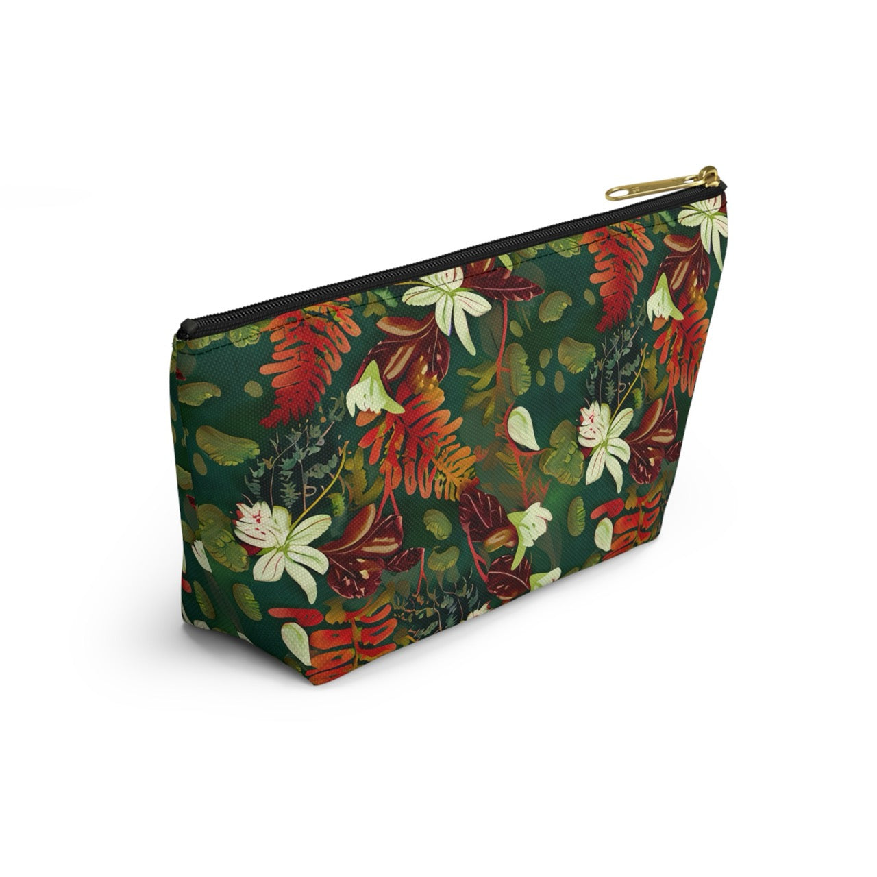 Verdant Cascade Elegance T-bottom Accessory Pouch – Luxurious Botanical Print Organizer for Everyday Essentials