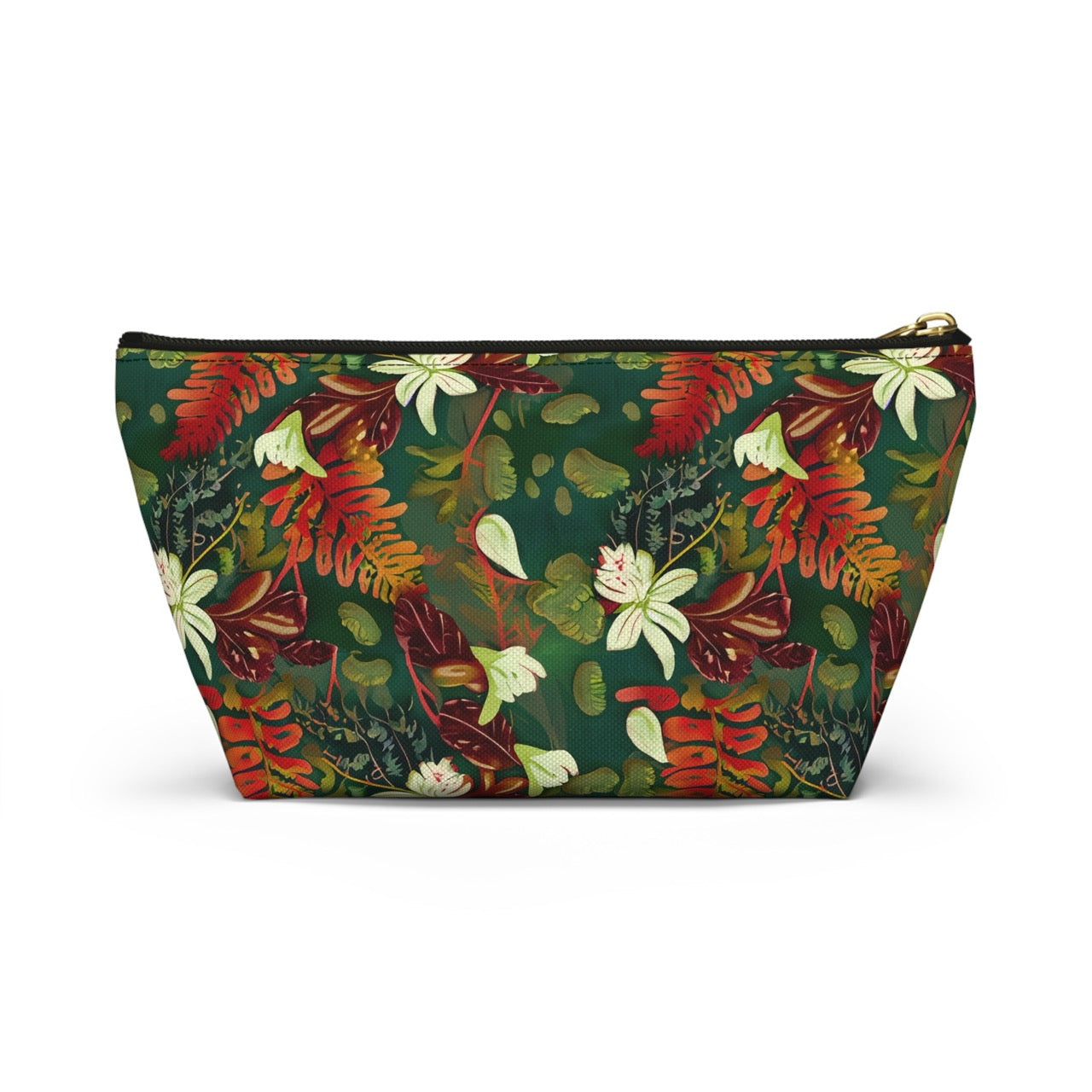 Verdant Cascade Elegance T-bottom Accessory Pouch – Luxurious Botanical Print Organizer for Everyday Essentials