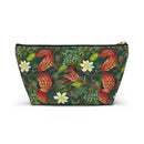 Emerald Crimson Garden T-bottom Accessory Pouch – Luxurious Botanical Print Organizer for Everyday Use