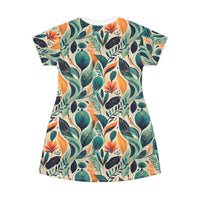 Floral Harmony Cascade T-Shirt Dress – Elegant Botanical Print Dress for Effortless Style
