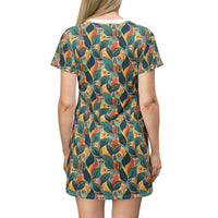 Autumn Symphony Botanicals T-Shirt Dress – Elegant Fall-Inspired Floral Print Dress