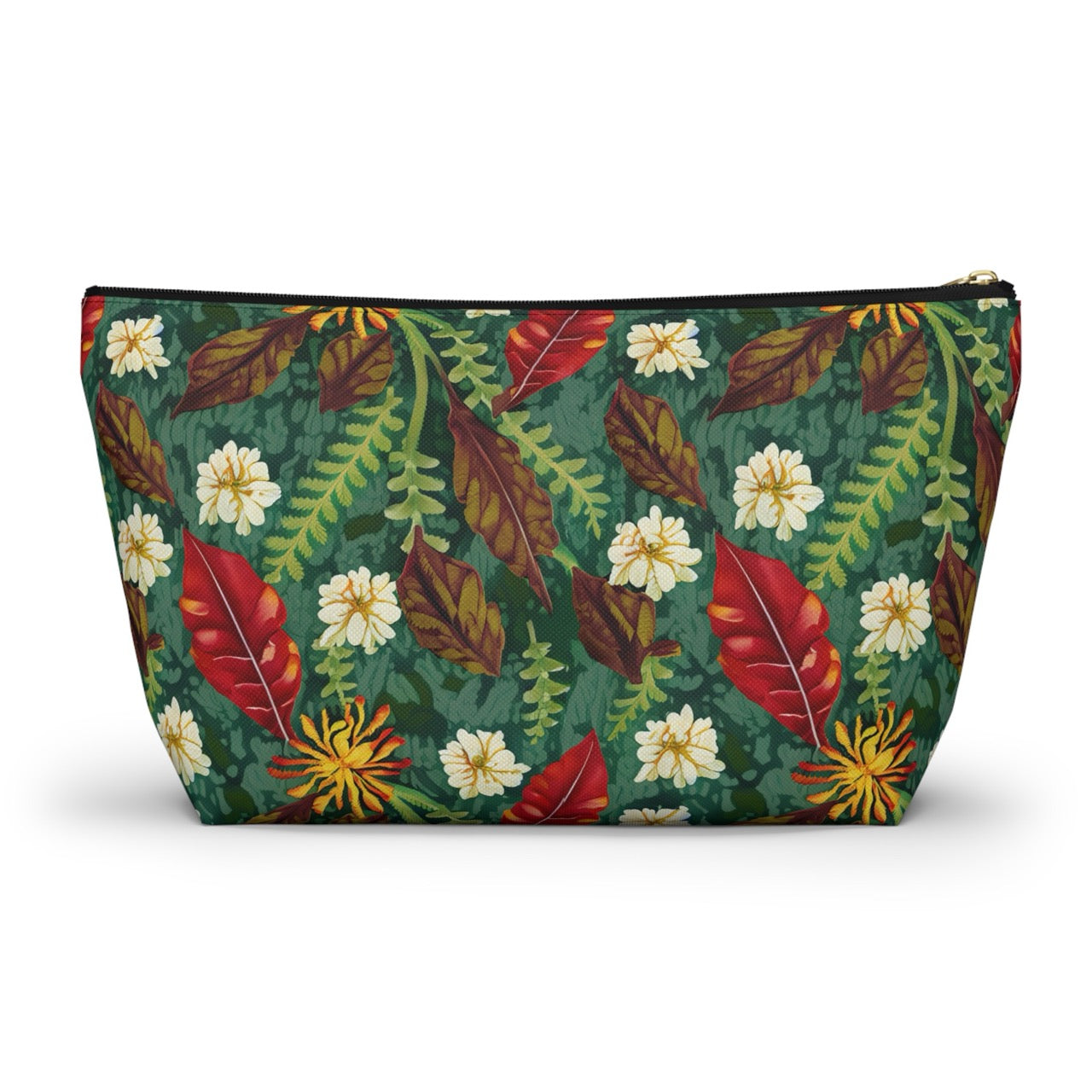 Autumn Bloom Harmony T-bottom Accessory Pouch – Elegant Botanical Print Organizer for Everyday Essentials