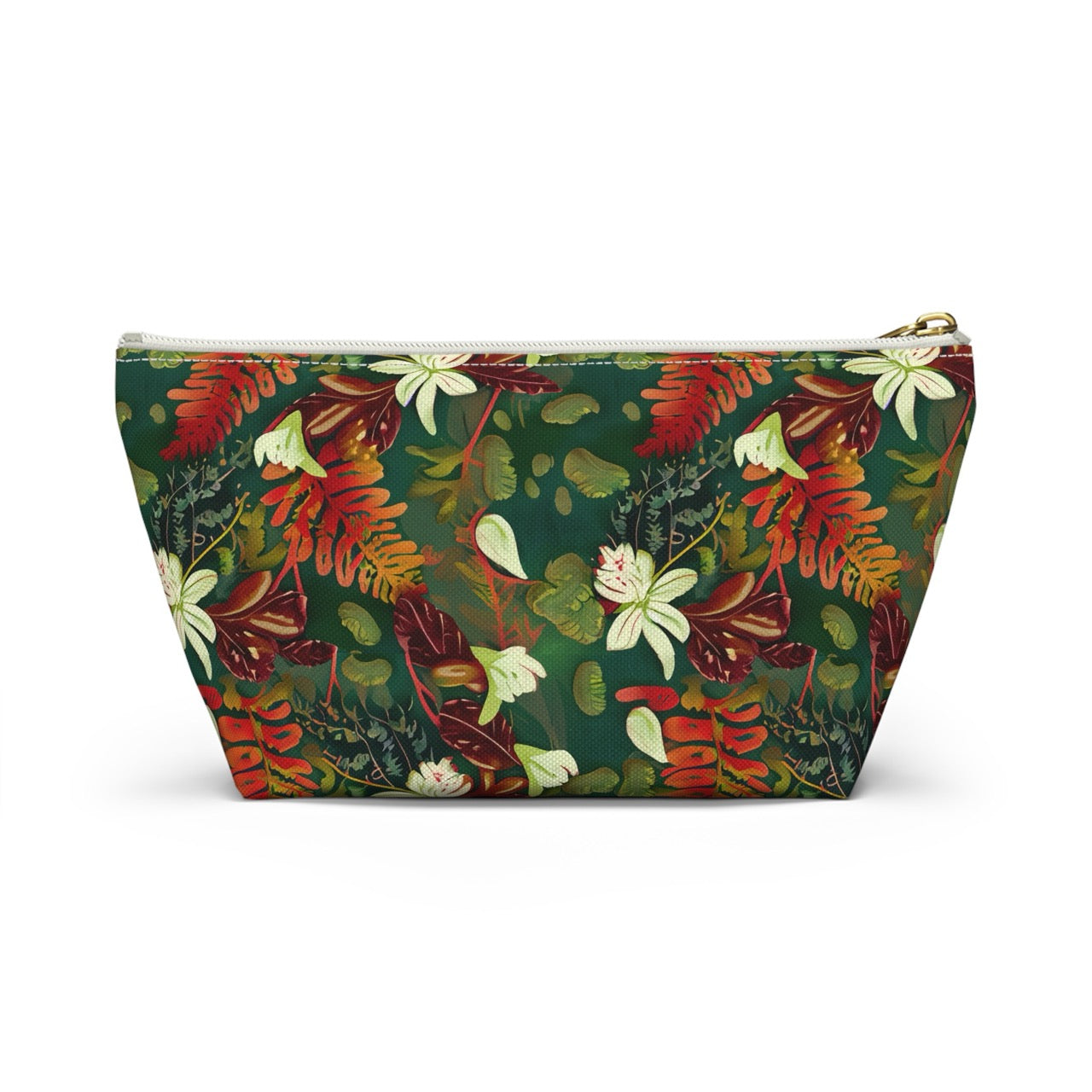 Verdant Cascade Elegance T-bottom Accessory Pouch – Luxurious Botanical Print Organizer for Everyday Essentials