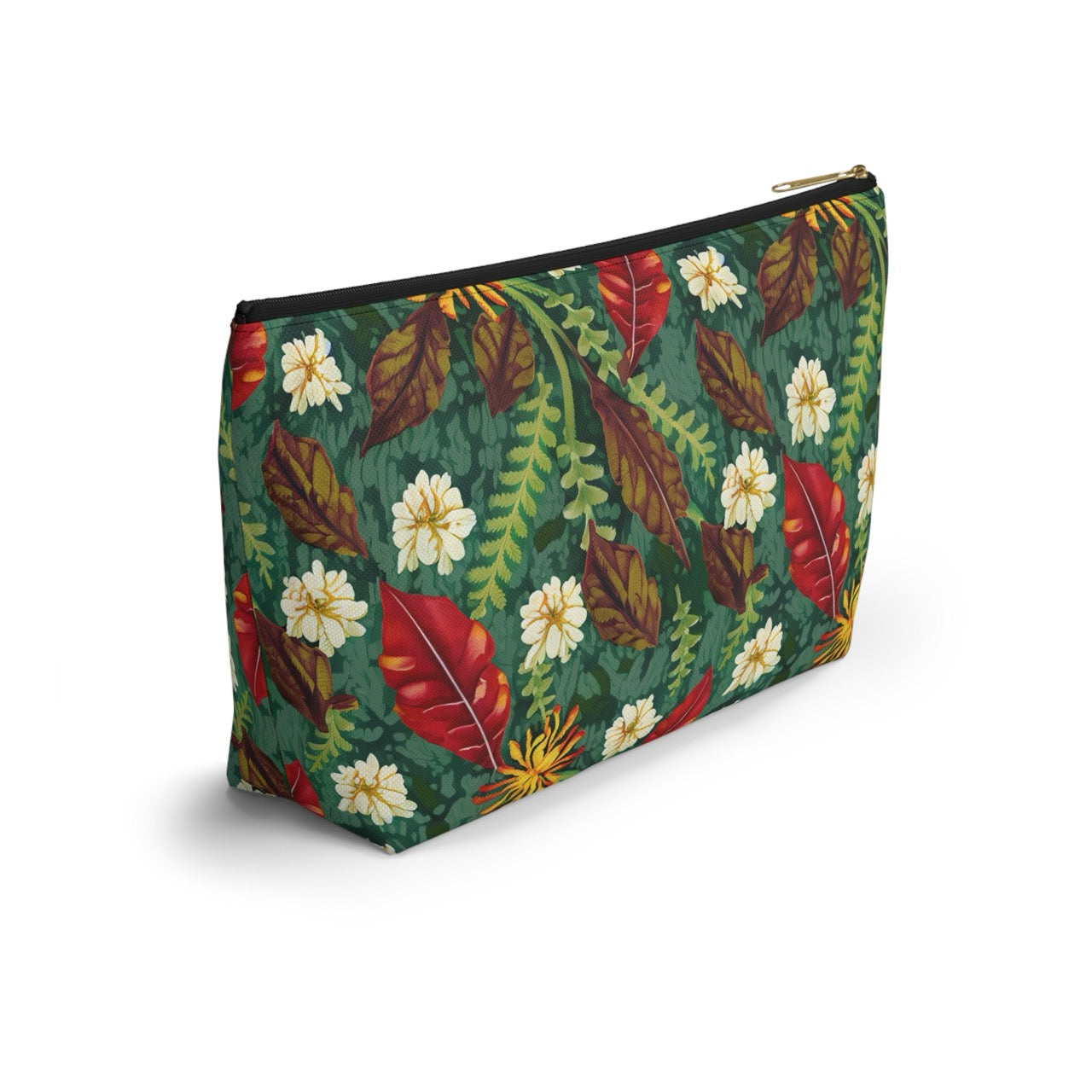 Autumn Bloom Harmony T-bottom Accessory Pouch – Elegant Botanical Print Organizer for Everyday Essentials
