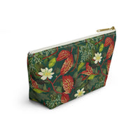 Emerald Crimson Garden T-bottom Accessory Pouch – Luxurious Botanical Print Organizer for Everyday Use