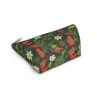 Emerald Crimson Garden T-bottom Accessory Pouch – Luxurious Botanical Print Organizer for Everyday Use