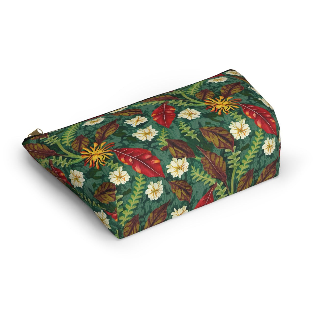 Autumn Bloom Harmony T-bottom Accessory Pouch – Elegant Botanical Print Organizer for Everyday Essentials