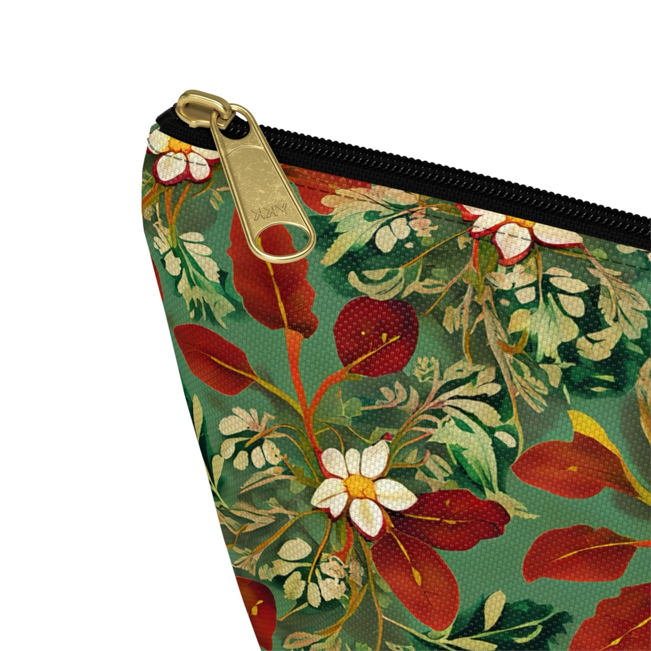 Golden Leaf Reverie T-bottom Accessory Pouch – Luxe Botanical Print Organizer for Everyday Essentials