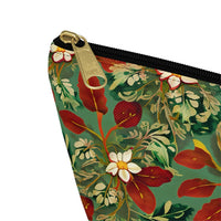 Golden Leaf Reverie T-bottom Accessory Pouch – Luxe Botanical Print Organizer for Everyday Essentials