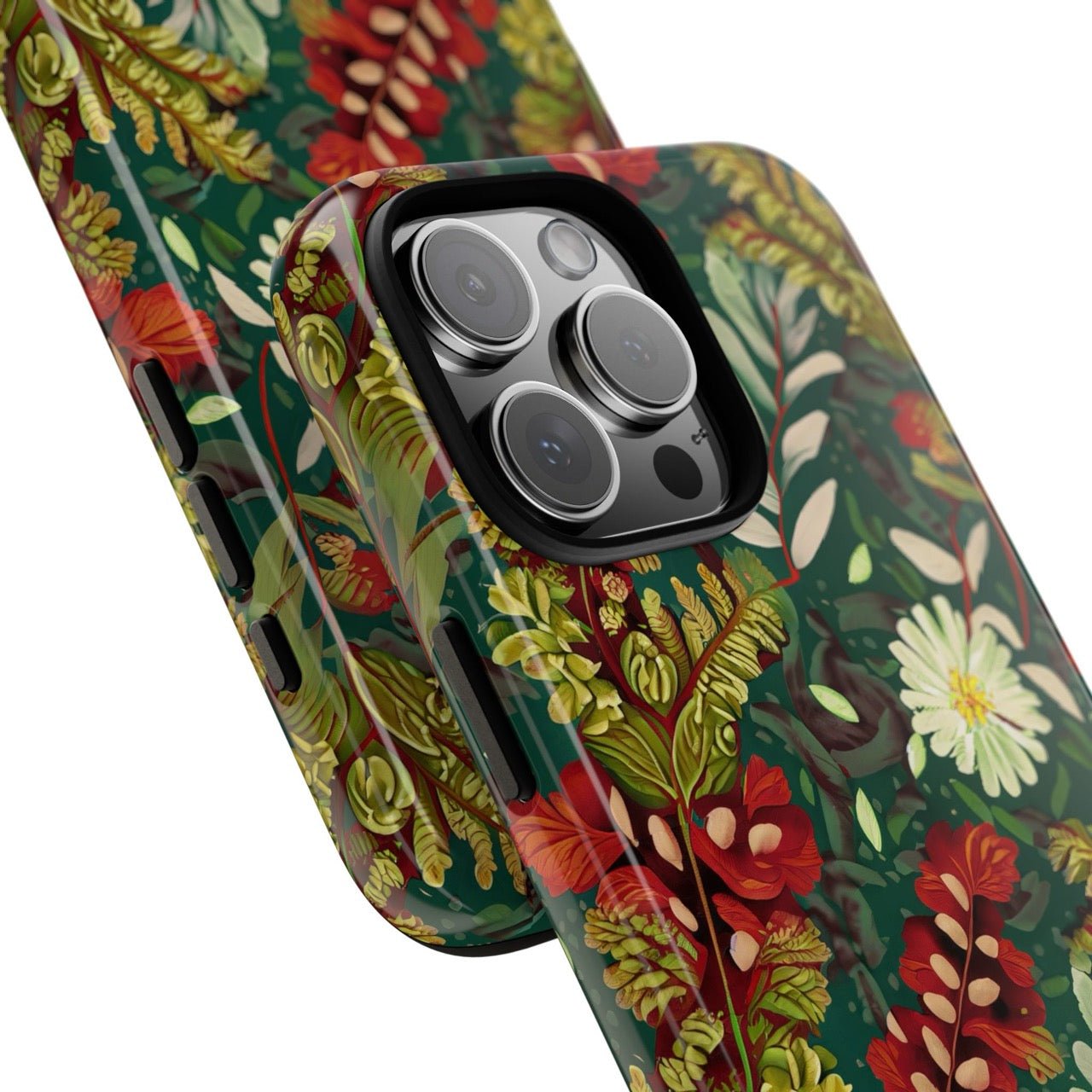Crimson Flora Symphony iPhone Tough Case – Dual-Layer Floral Protection