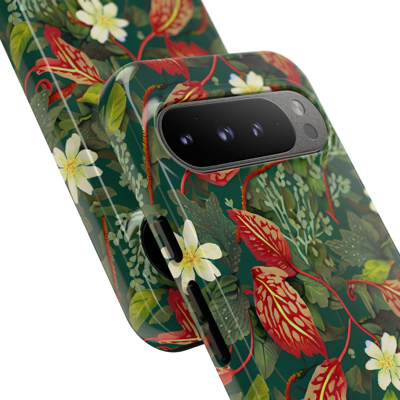 Emerald Crimson Garden Google Pixel Tough Case – Bold, Dual-Layer Floral Protection