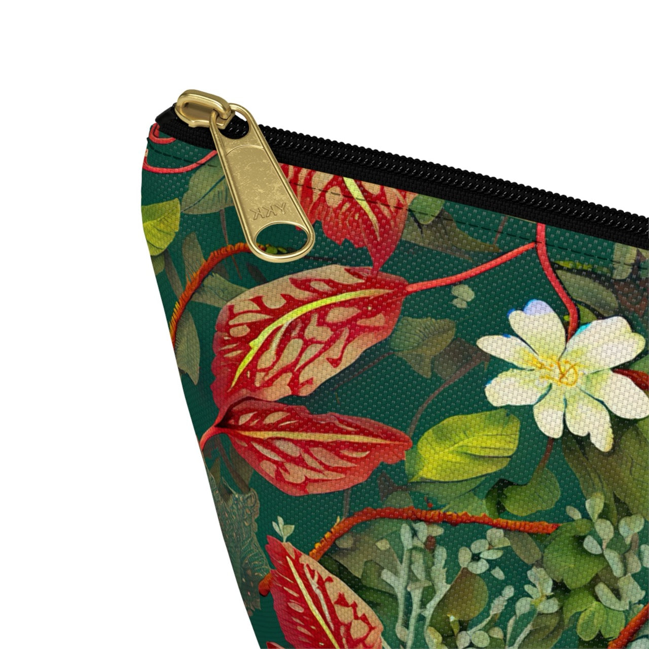 Emerald Crimson Garden T-bottom Accessory Pouch – Luxurious Botanical Print Organizer for Everyday Use