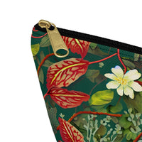 Emerald Crimson Garden T-bottom Accessory Pouch – Luxurious Botanical Print Organizer for Everyday Use