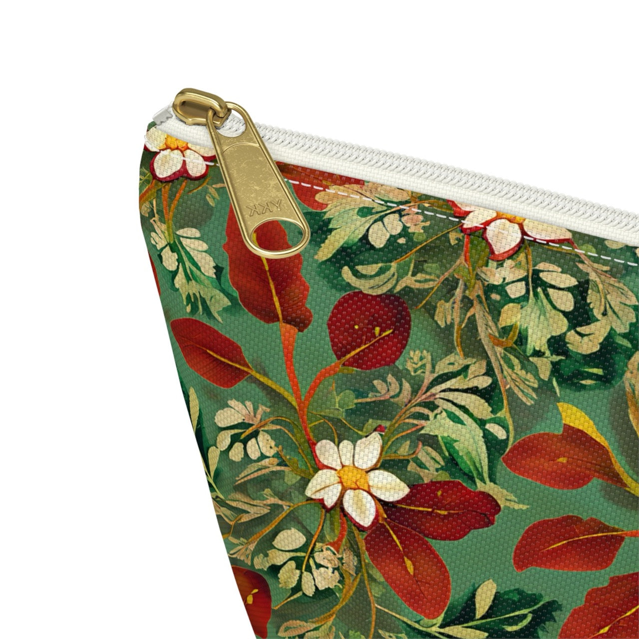 Golden Leaf Reverie T-bottom Accessory Pouch – Luxe Botanical Print Organizer for Everyday Essentials