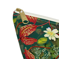 Emerald Crimson Garden T-bottom Accessory Pouch – Luxurious Botanical Print Organizer for Everyday Use