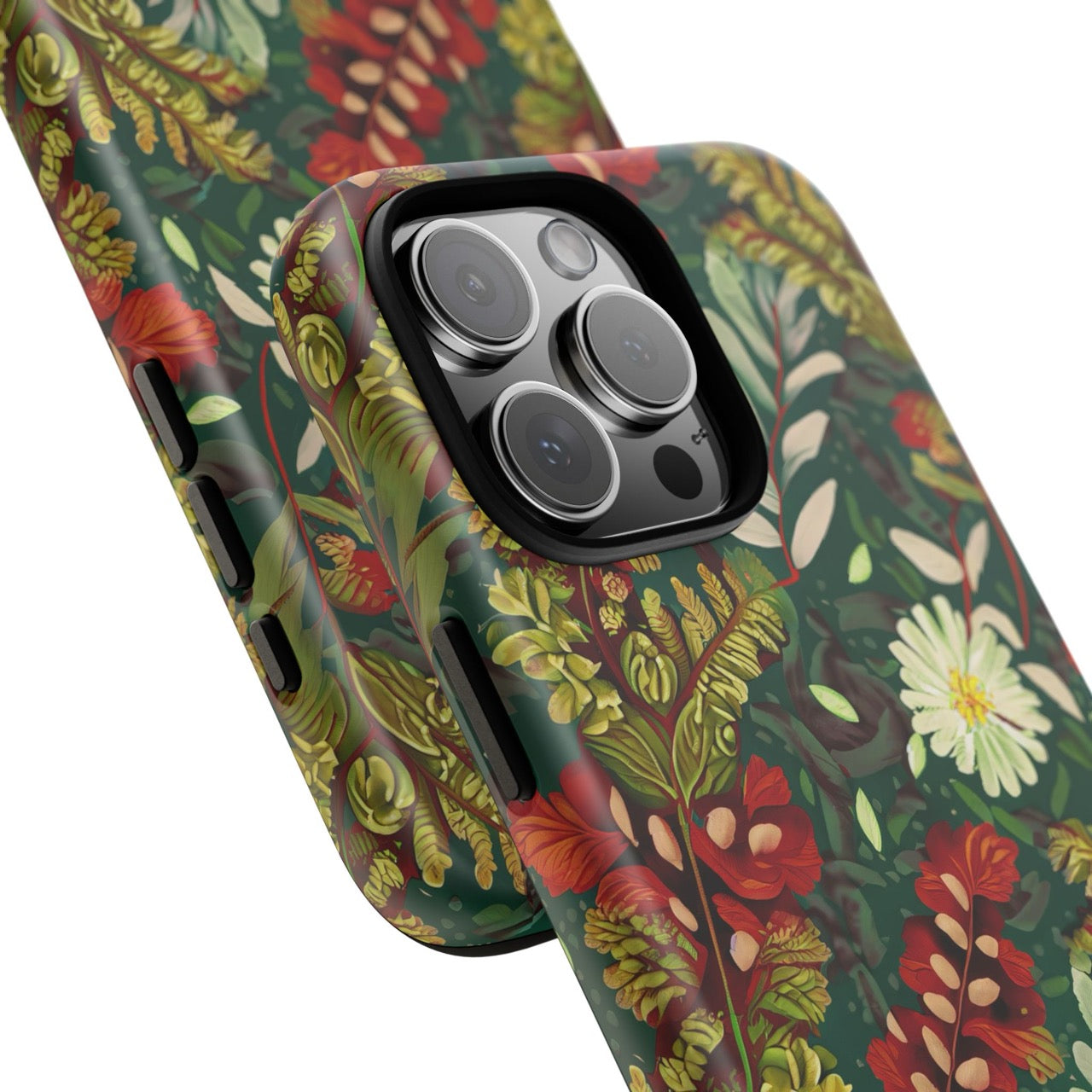 Crimson Flora Symphony iPhone Tough Case – Dual-Layer Floral Protection