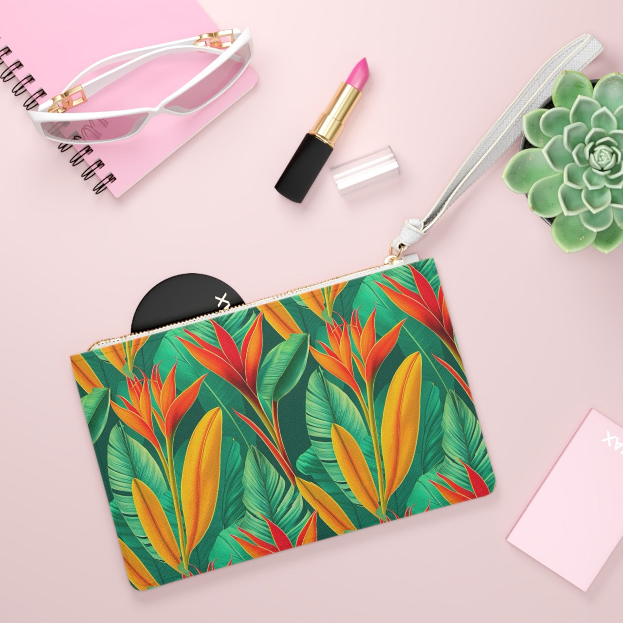 Tropical Sunset Bloom Clutch Bag – Vibrant Saffiano Vegan Leather