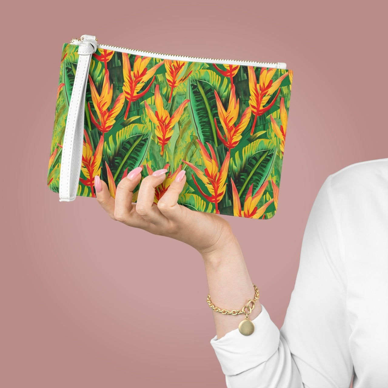 Sun-Kissed Rainforest Glow Clutch Bag – Tropical Saffiano Vegan Leather