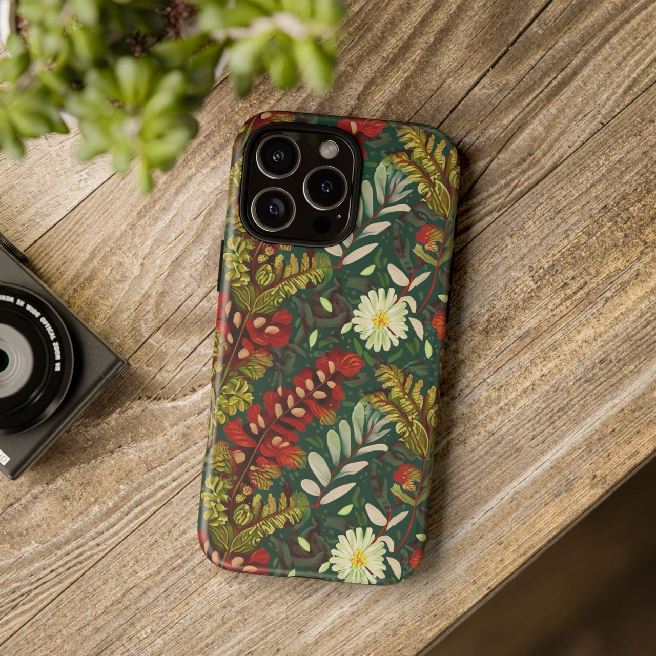 Crimson Flora Symphony iPhone Tough Case – Dual-Layer Floral Protection