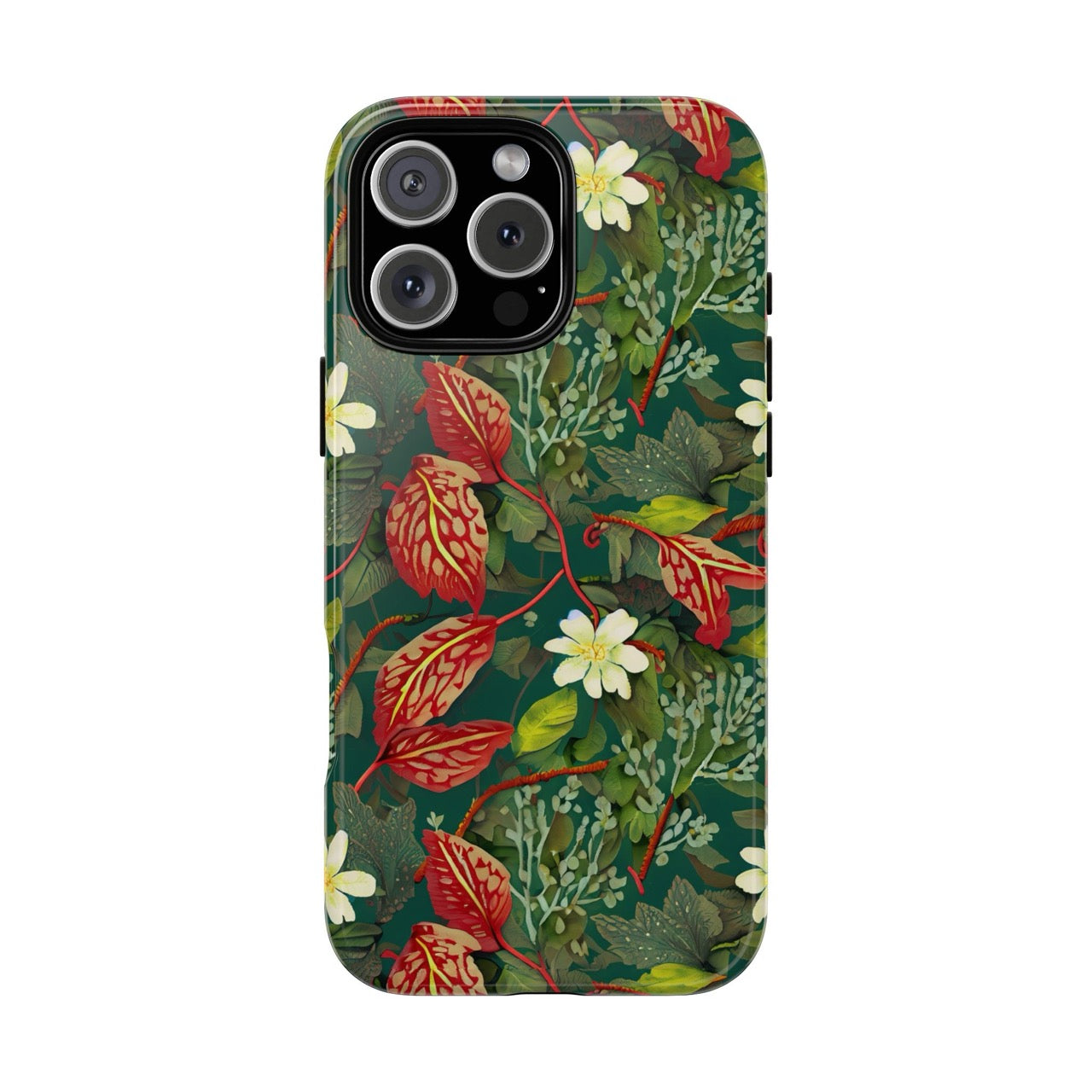 Emerald Crimson Garden iPhone Tough Case – Bold, Dual-Layer Floral Protection