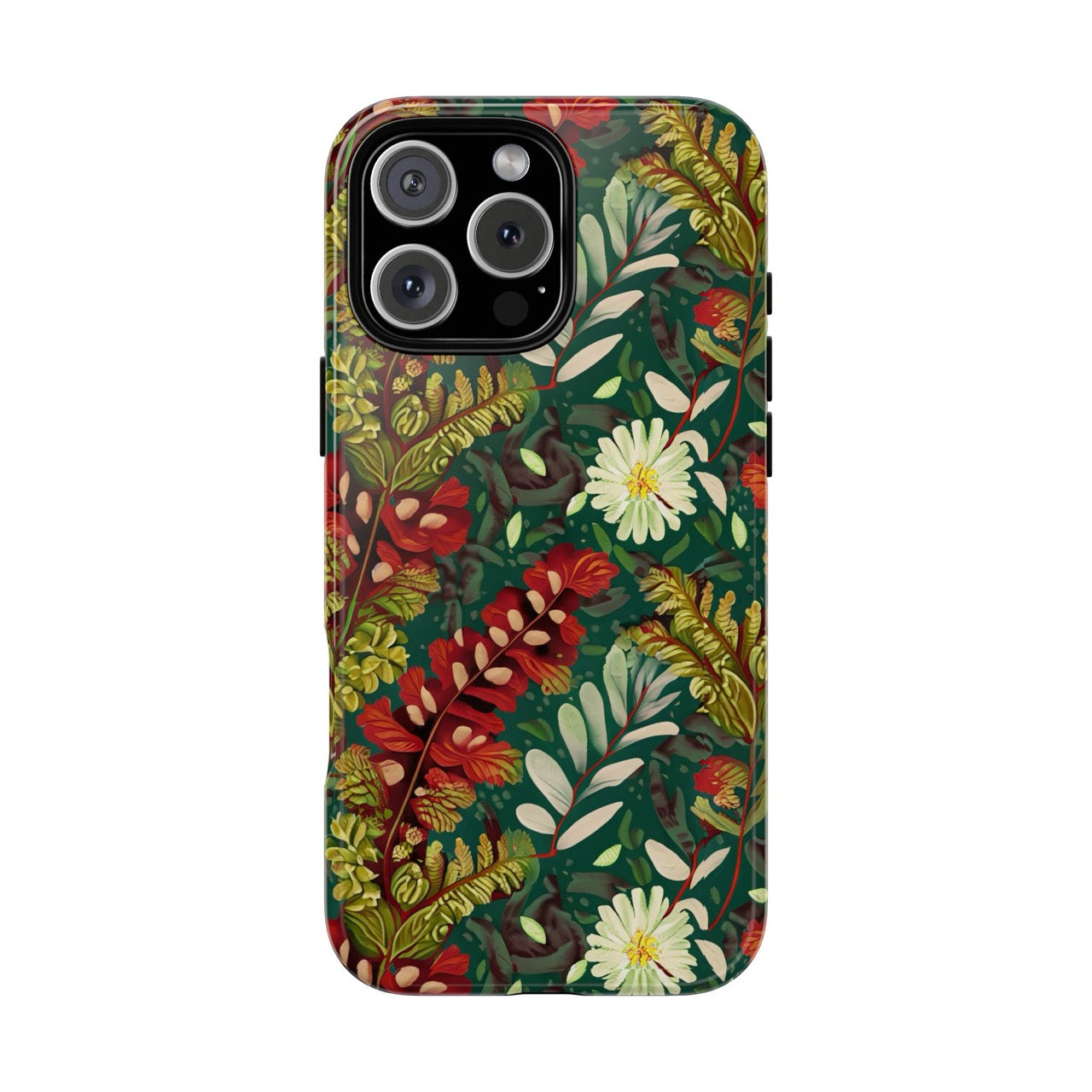 Crimson Flora Symphony iPhone Tough Case – Dual-Layer Floral Protection