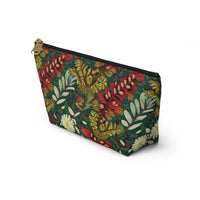 Crimson Flora Symphony T-bottom Accessory Pouch – Botanical Elegance for Everyday Essentials