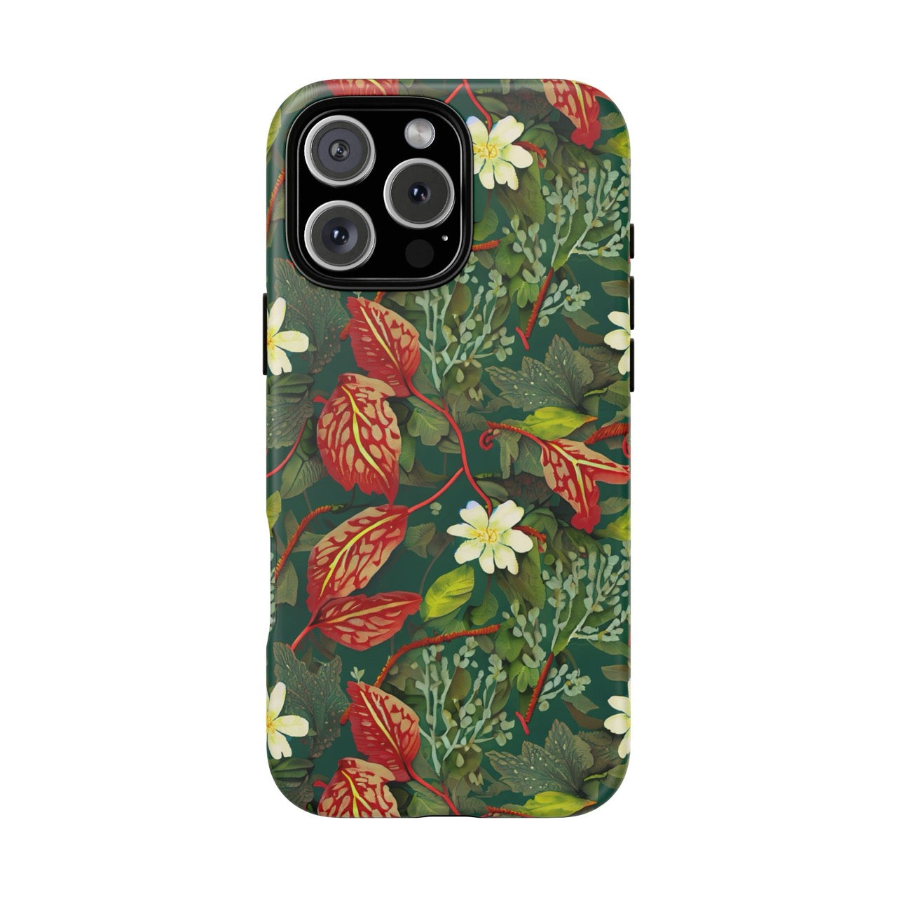 Emerald Crimson Garden iPhone Tough Case – Bold, Dual-Layer Floral Protection