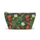 Emerald Crimson Garden T-bottom Accessory Pouch – Luxurious Botanical Print Organizer for Everyday Use