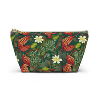 Emerald Crimson Garden T-bottom Accessory Pouch – Luxurious Botanical Print Organizer for Everyday Use