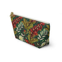 Crimson Flora Symphony T-bottom Accessory Pouch – Botanical Elegance for Everyday Essentials