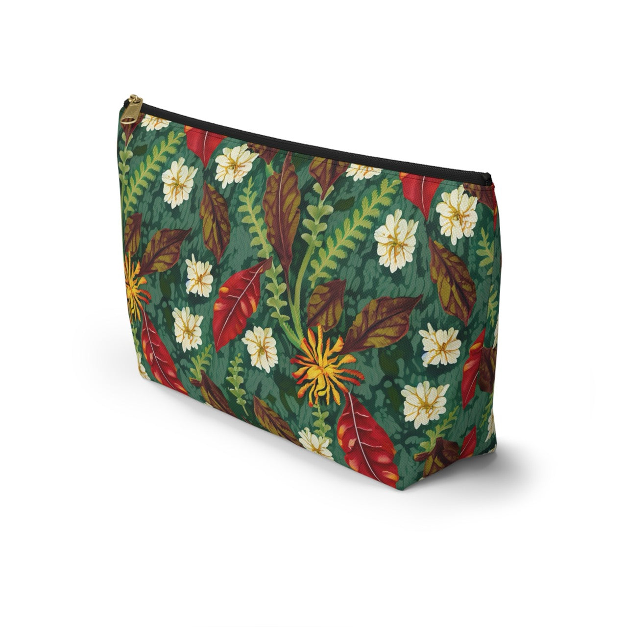 Autumn Bloom Harmony T-bottom Accessory Pouch – Elegant Botanical Print Organizer for Everyday Essentials