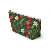 Emerald Crimson Garden T-bottom Accessory Pouch – Luxurious Botanical Print Organizer for Everyday Use