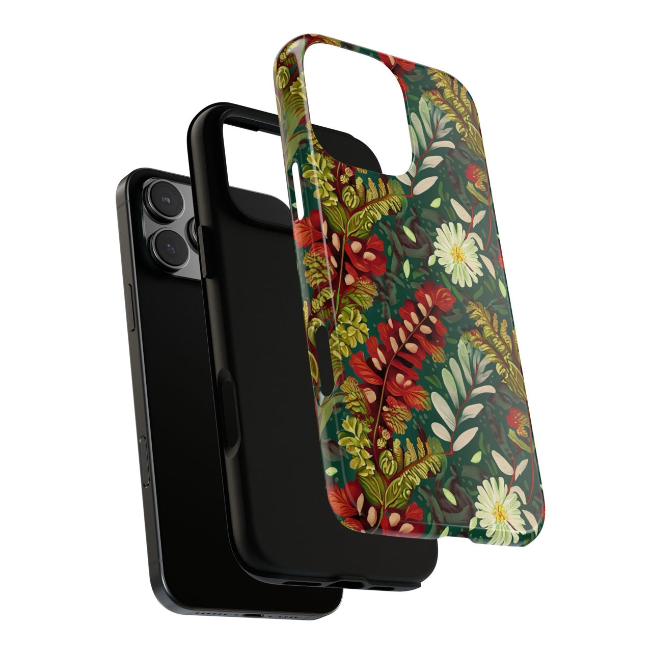Crimson Flora Symphony iPhone Tough Case – Dual-Layer Floral Protection