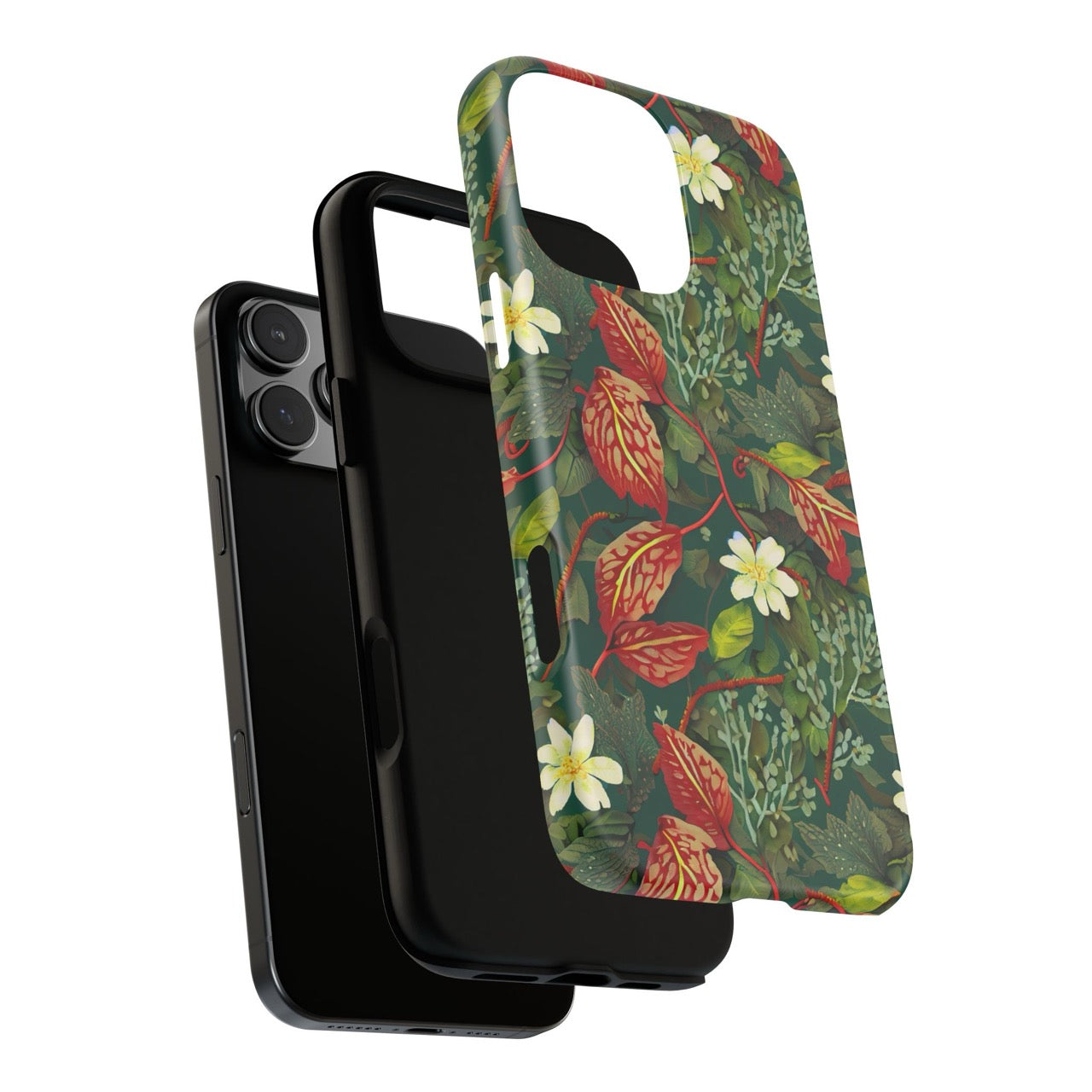 Emerald Crimson Garden iPhone Tough Case – Bold, Dual-Layer Floral Protection