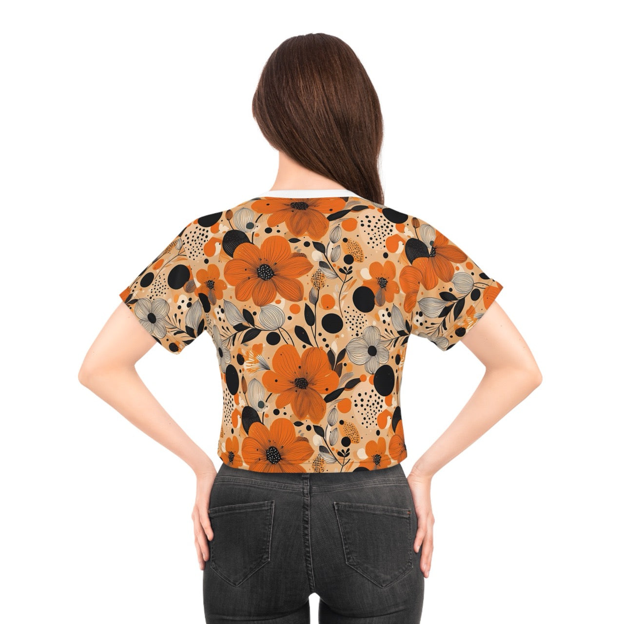 Bold Harvest Blooms Crop Tee – Vibrant Autumn Floral Print Top for Effortless Style