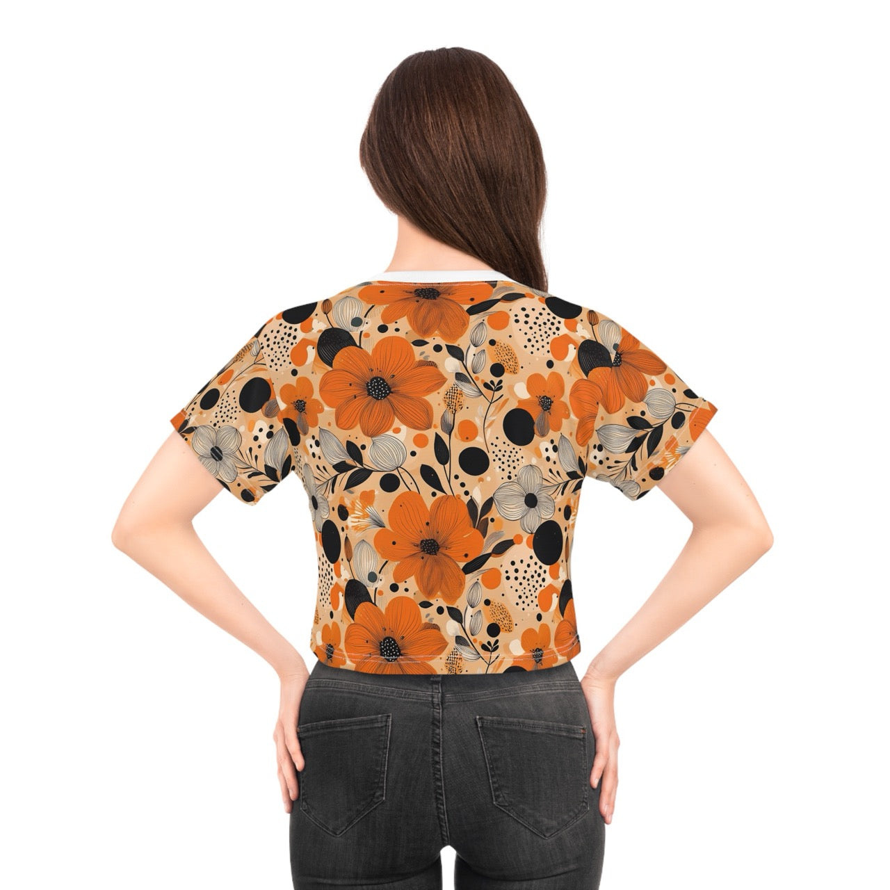 Autumn Glow Blossoms Crop Tee – Stylish Floral Print Top for Effortless Chic