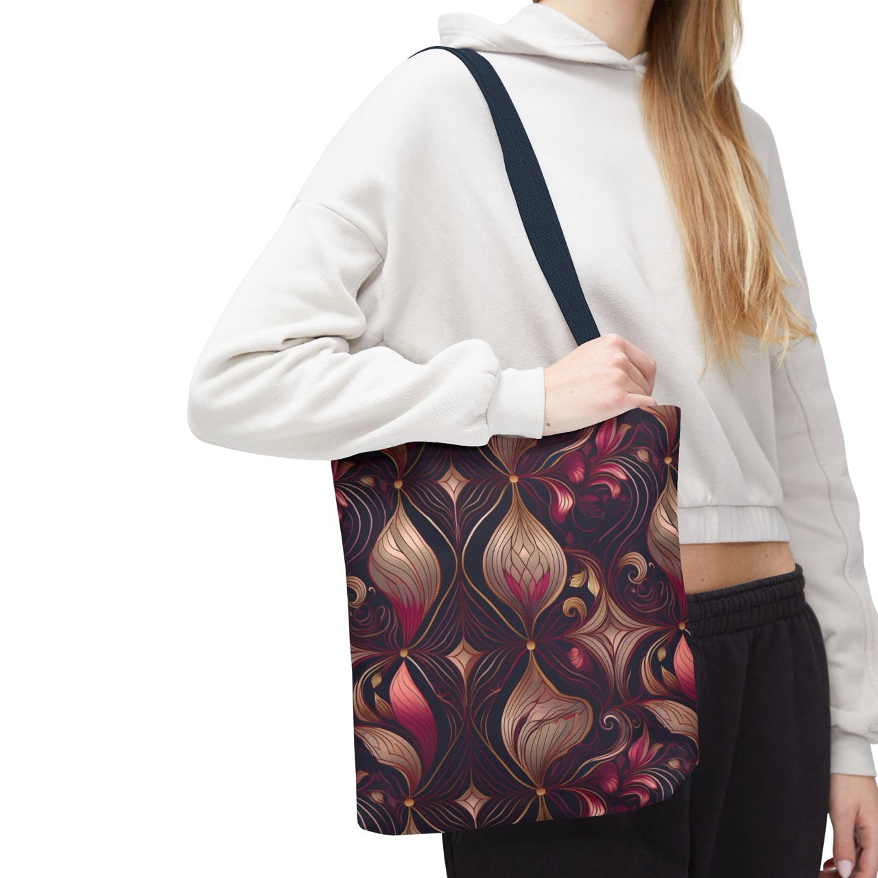 Regal Rose Elegance Tote Bag – Luxe Floral Swirls for a Sophisticated Touch